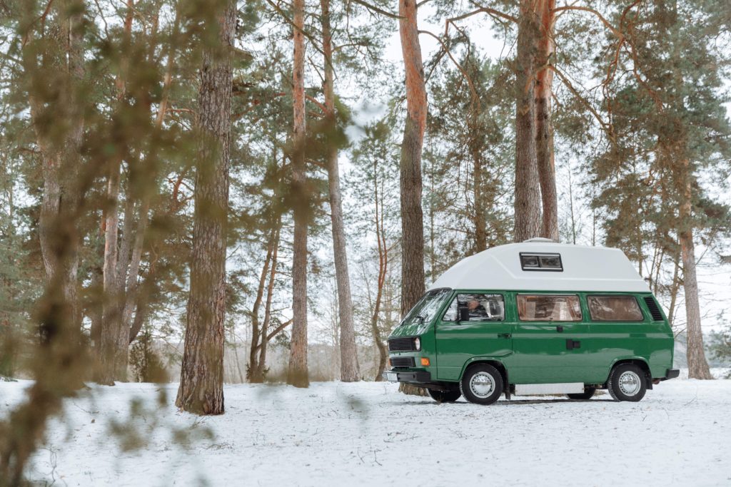 camper van conversion in snow