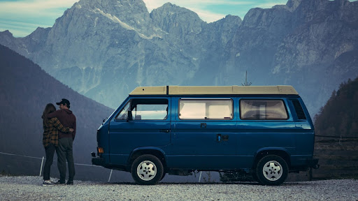 vanlife couple near van