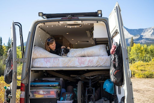 person sleeping in a van