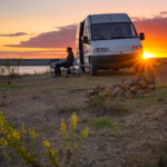 vanlifer in sunset