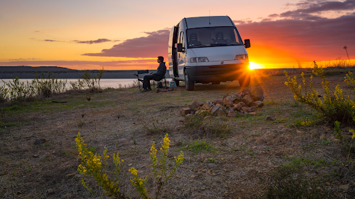 vanlifer in sunset